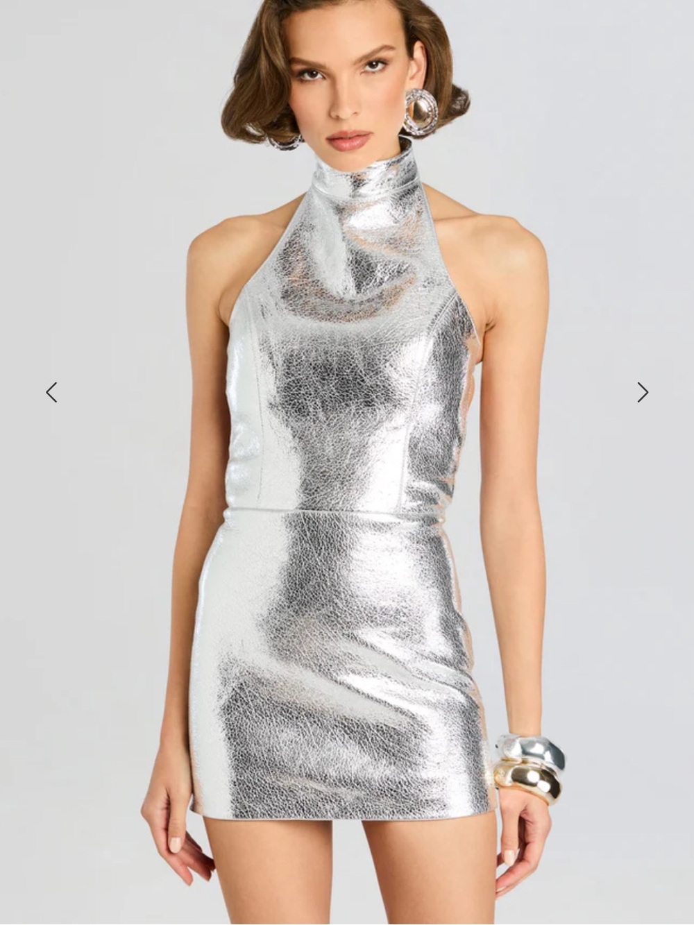 Retrofete Silver Metallic Halter Mini Roxy Dress NWT - Picture 7 of 8